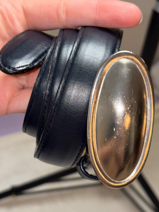 Vintage Clara Studio Asymmetry Made in USA Navy Leather Silver Buckle Belt Large main image 6